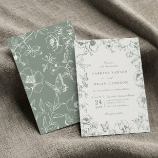Invitation Mariage de jardin floral vert sauge élégant