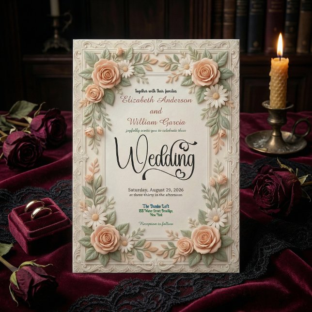 Invitation Mariage de Jardin Floral Vert Sauge & Pêche Pastel (Créateur téléchargé)