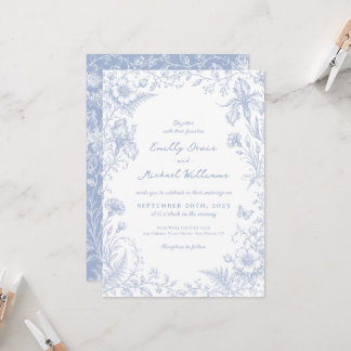 Invitation Mariage de jardin floral victorien français bleu p