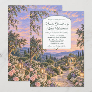 Invitation Mariage de jardin romantique aux lanternes allumée