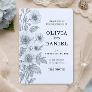 Invitation Mariage de jardin romantique floral vintage bleu p