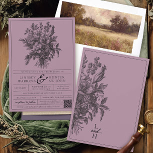 Invitation Mariage de Jardin Romantique Floral Vintage Violet