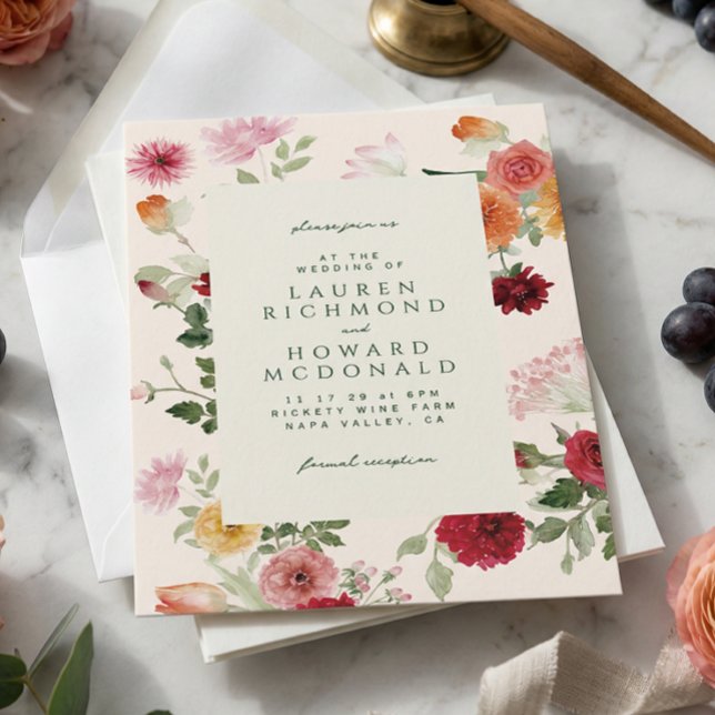 Invitation Mariage de jardin rustique aquarelle aux fleurs ve (Créateur téléchargé)