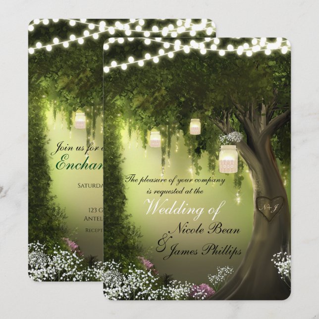 Invitation Mariage de jardin rustique enchanté sous les chêne (Devant / Derrière)