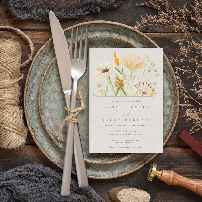 Invitation Mariage de Jardin Simples Fleurs Sauvages Botaniqu (Créateur téléchargé)
