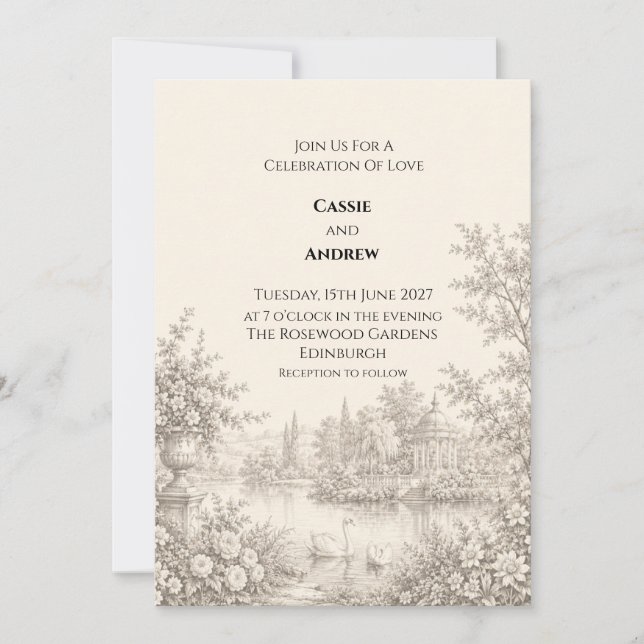 Invitation Mariage de jardin Toile Vintage (Devant)