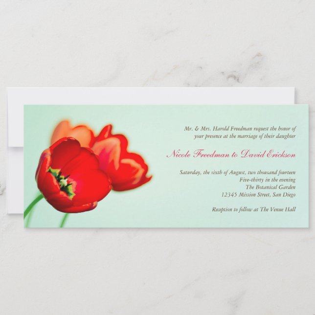 Invitation Mariage de jardin vert à la menthe rouge tulipe de (Devant)