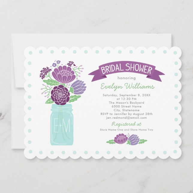 Invitation Mariage de jarres de maçon violet Shower de mariag (Devant)