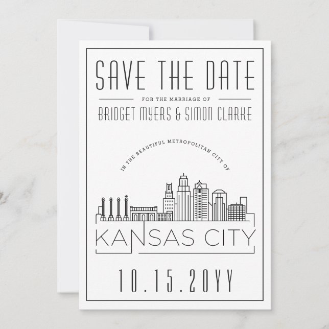 Invitation Mariage de Kansas City stylisé Enregistrer la date (Devant)