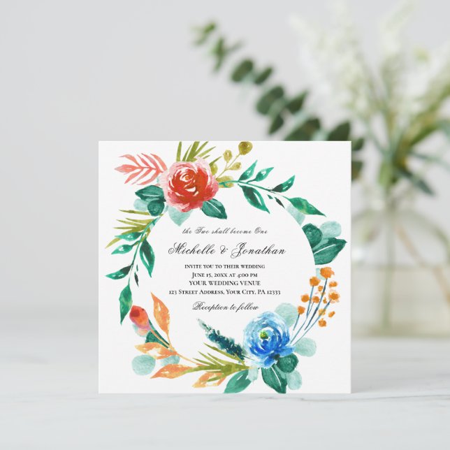 Invitation Mariage de la Bible chrétienne de fleurs bleu rose (Debout devant)