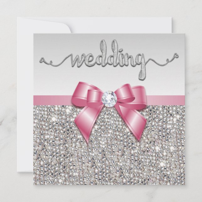 Invitation Mariage de la boue rose de Faux Silver (Devant)