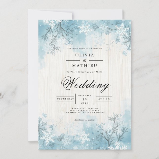 Invitation Mariage de la Branche d'hiver bleu givré (Devant)