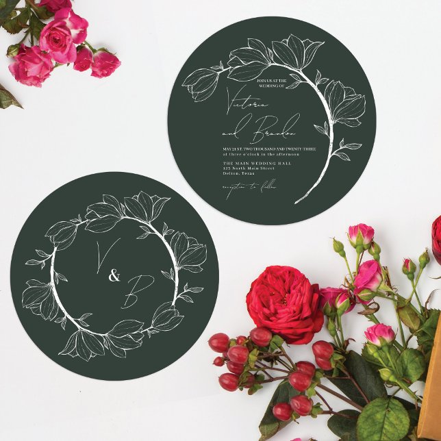 Invitation Mariage de la branche du cercle floral élégant mod (Créateur téléchargé)