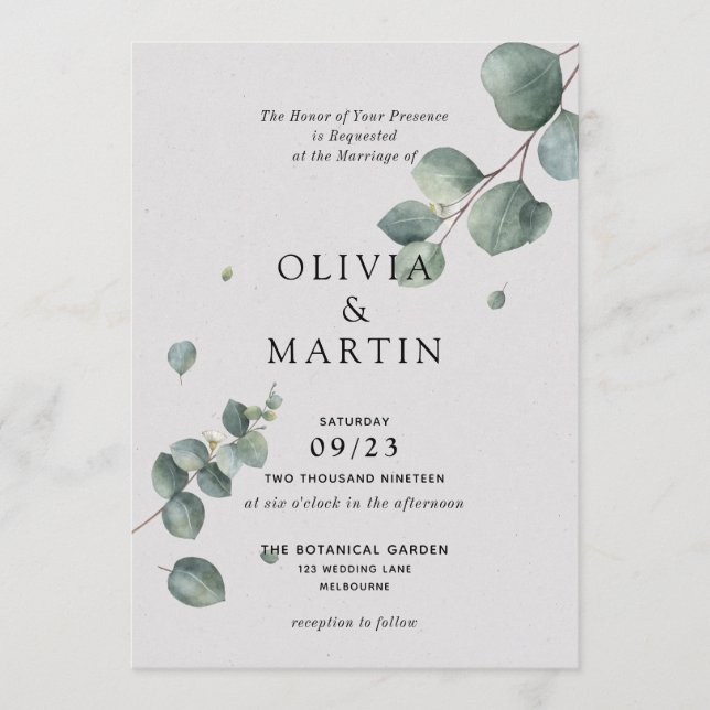 Invitation Mariage de la branche Eucalyptus (Devant)