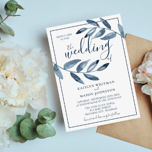 Invitation Mariage de la branche feuille d'aquarelle Indigo B