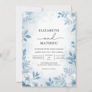 Invitation Mariage de la branche florale Azure Frost
