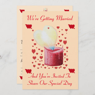 Invitation mariage de la chandelle rouge en forme de coeur d'