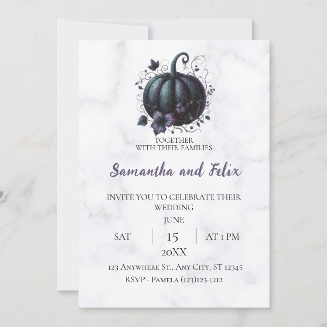 Invitation Mariage de la Citrouille Marbrée Violette Enchanté (Devant)