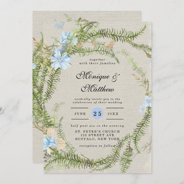 Invitation Mariage de la couronne de foune d'été rustique (Devant / Derrière)