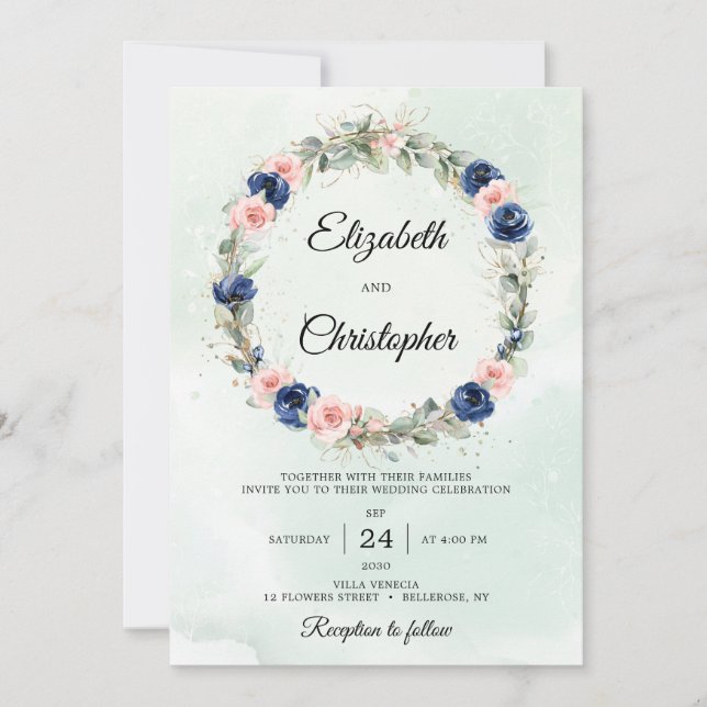 Invitation Mariage de la couronne d'Eucalyptus Floral Blush (Devant)