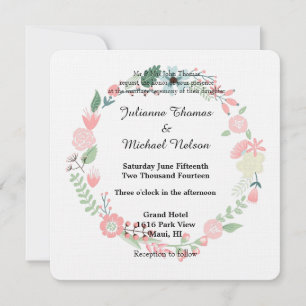 Invitation Mariage de la couronne et du coeur floraux