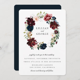 Invitation Mariage de la couronne florale de la marine bordea
