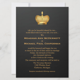 Invitation Mariage de la Couronne royale d'or de 6,5 po x 8,7