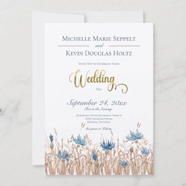 Invitation Mariage de la crème de champs de Cornflowers bleus (Devant)
