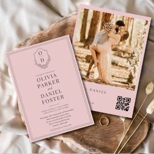 Invitation Mariage de la crête de code QR de la photo rose vi