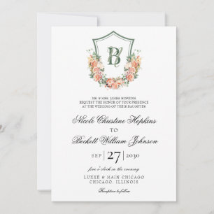 Invitation Mariage de la crête florale de Pêche