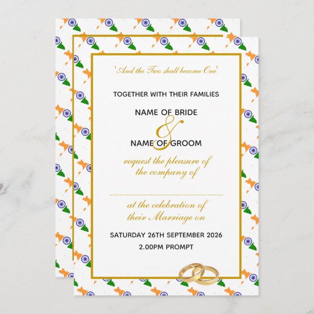 Invitation MARIAGE de la fête de l'or chrétien de l'INDE (Devant / Derrière)