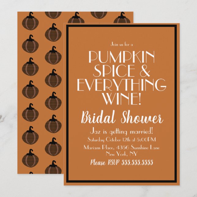 Invitation Mariage de la Fête d'Halloween Citrouille et Vin (Devant / Derrière)