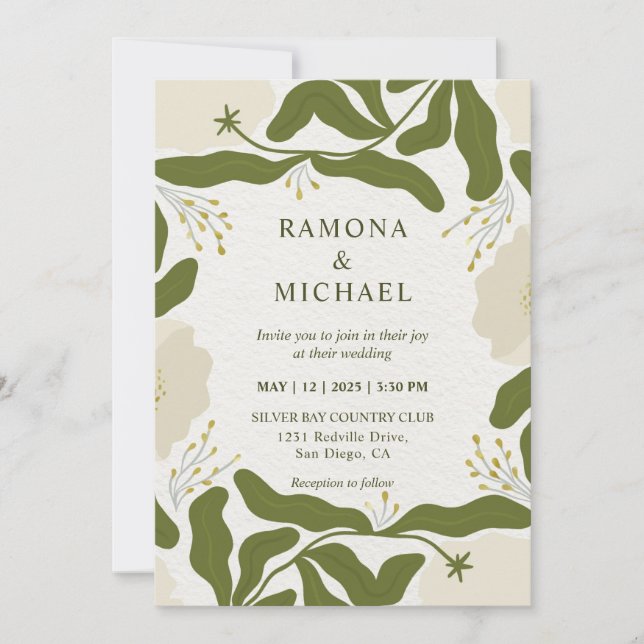 Invitation Mariage de la Fête Florale Gris Beige personnalisé (Devant)