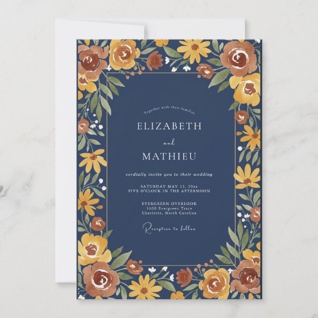 Invitation Mariage de la fleur sauvage de moutarde de minuit (Devant)