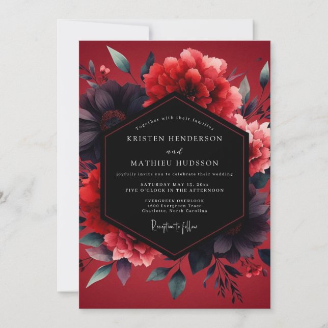 Invitation Mariage de la Fleur Vespérale Cramoisie (Devant)