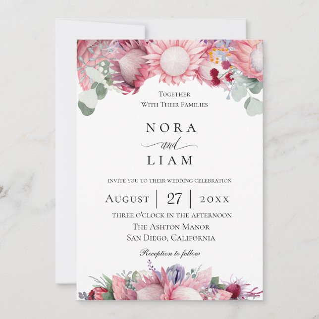 Invitation Mariage de la floraison du Protea exotique (Devant)
