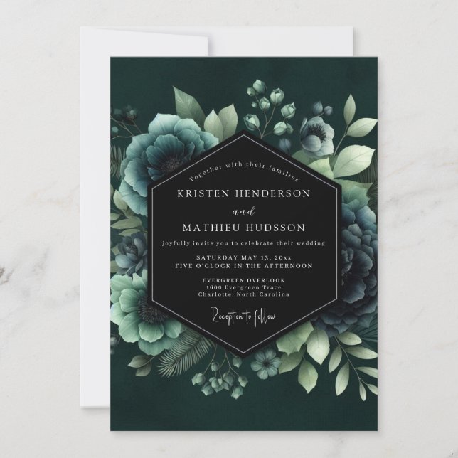 Invitation Mariage de la Floraison Vespérale Sarcelle (Devant)