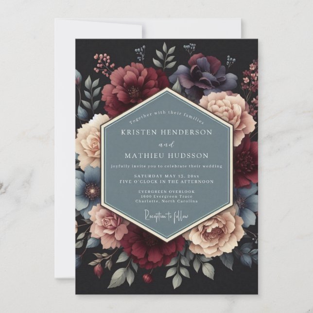 Invitation Mariage de la flore de minuit cramoisie (Devant)