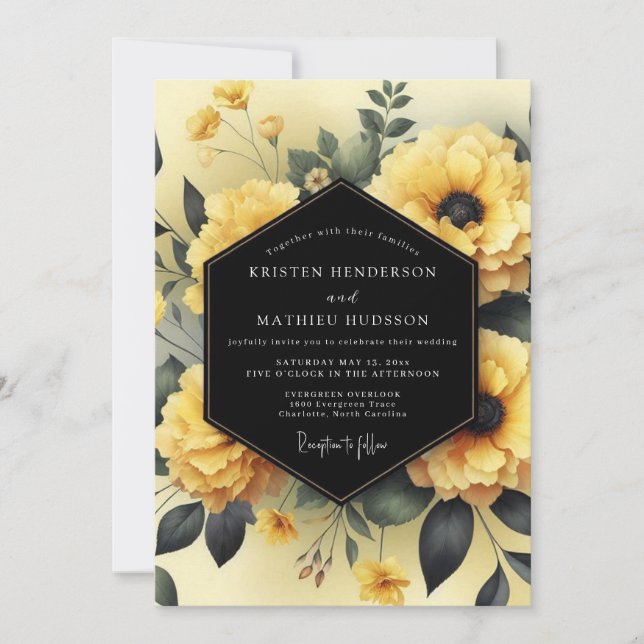 Invitation Mariage de la flore du crépuscule canari (Devant)