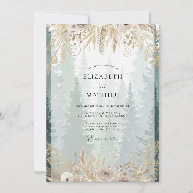 Invitation Mariage de la forêt brumeuse vert sauge (Devant)