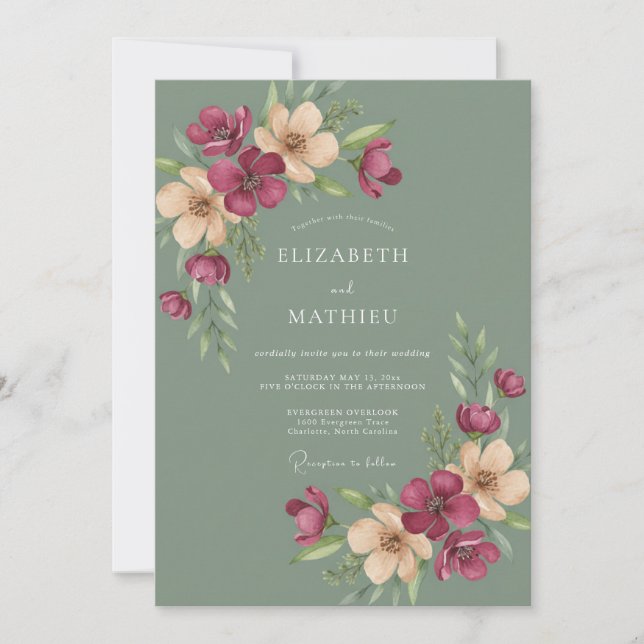 Invitation Mariage de la forêt de style vert sauge mélancoliq (Devant)