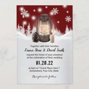 Invitation Mariage de la forêt rouge d'hiver de Snowflake et