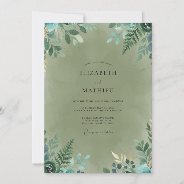 Invitation Mariage de la Fougère à Feuille d'Olivier (Devant)
