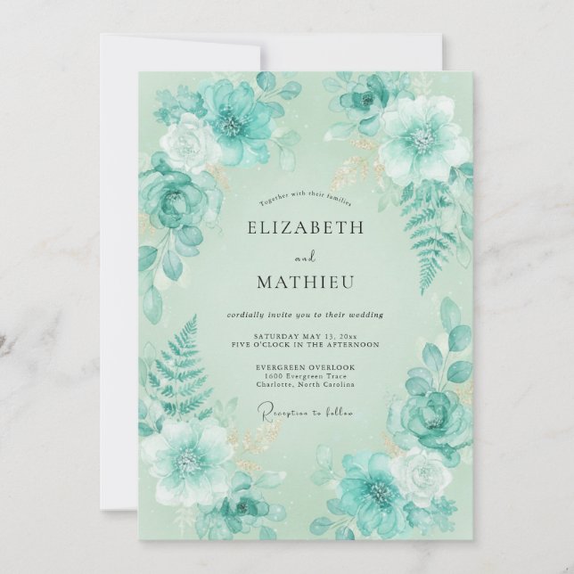 Invitation Mariage de la Fougère Aqua Menthe (Devant)