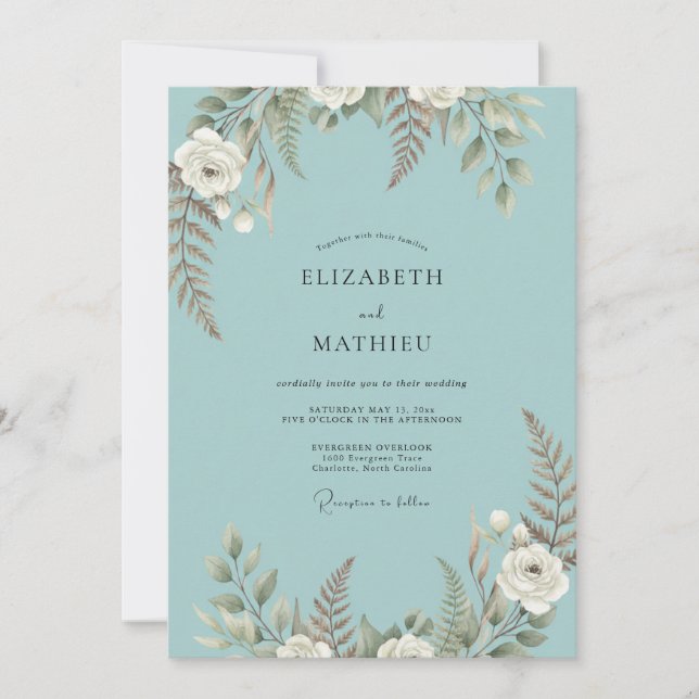 Invitation Mariage de la Fougère Peinte Aqua (Devant)