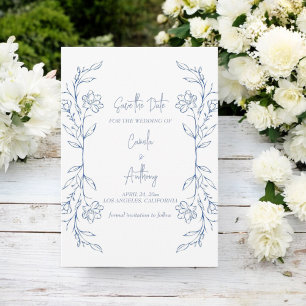 Invitation Mariage de la frontière côté Boho floral bleu