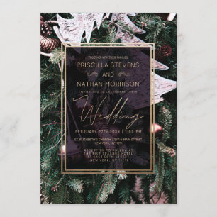 Invitation Mariage de la frontière dorée de l'arbre de Noël b