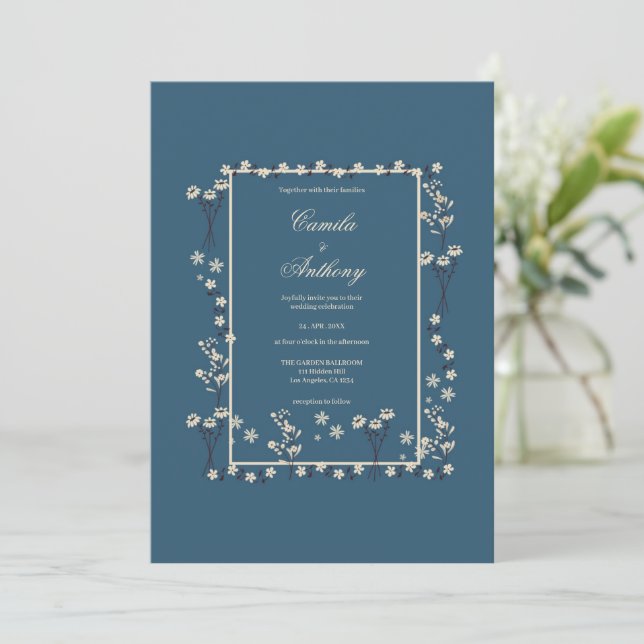 Invitation Mariage de la frontière florale blanche de la Mari (Debout devant)