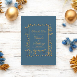 Invitation Mariage de la frontière florale d'or de la Marine