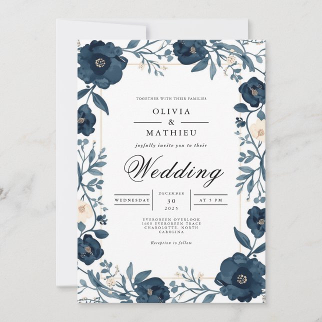 Invitation Mariage de la frontière florale profonde de l'Indi (Devant)